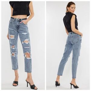 KanCan Karen High Rise Mom Distressed Denim Cropped Jeans 13/30